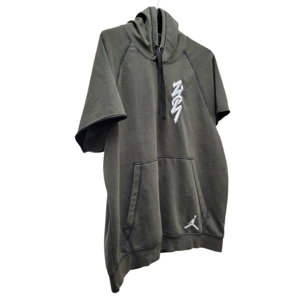 Nike Air Jordan Zion Short-Sleeve Hoodie Dri-FIT Olive Men Sweatshirt Size Large